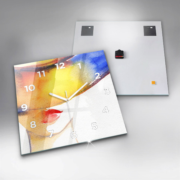 Čtvercové nástěnné hodiny Žena v klobouku