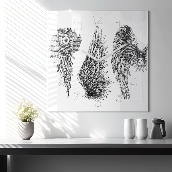 Čtvercové nástěnné hodiny Křídla anděla