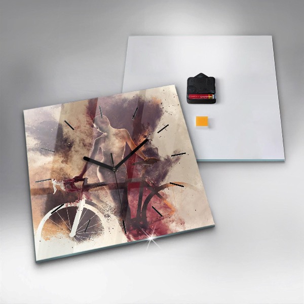 Čtvercové nástěnné hodiny Žena a jízdní kolo