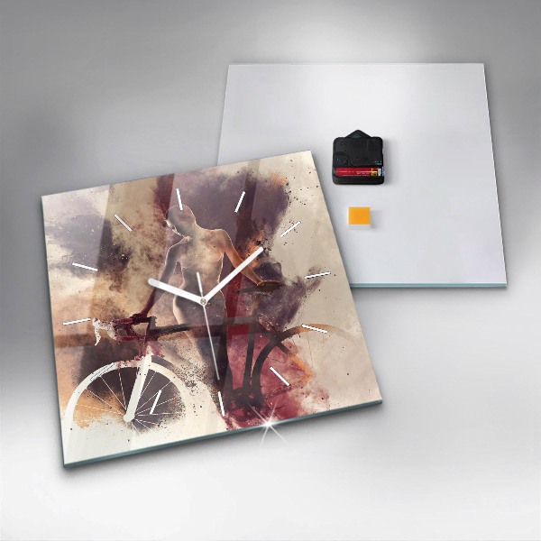 Čtvercové nástěnné hodiny Žena a jízdní kolo