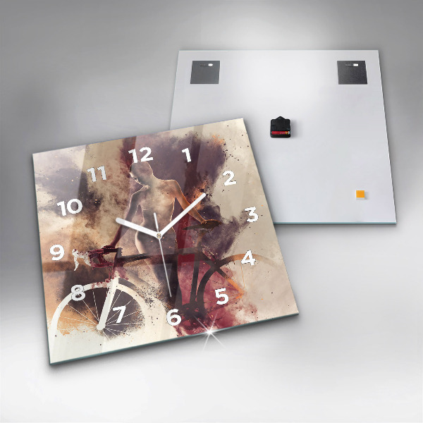 Čtvercové nástěnné hodiny Žena a jízdní kolo