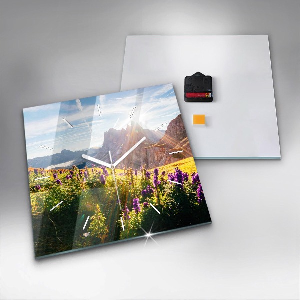 Čtvercové nástěnné hodiny Levandulová louka