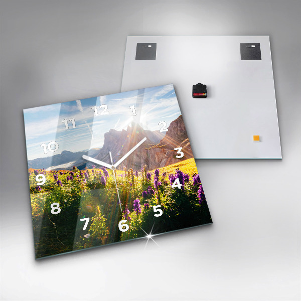 Čtvercové nástěnné hodiny Levandulová louka