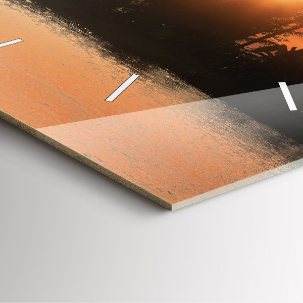 Čtvercové nástěnné hodiny Západ slunce a palmy