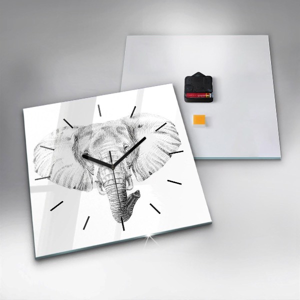 Čtvercové nástěnné hodiny Grafická hlava slona