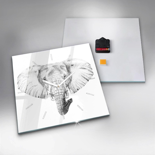 Čtvercové nástěnné hodiny Grafická hlava slona