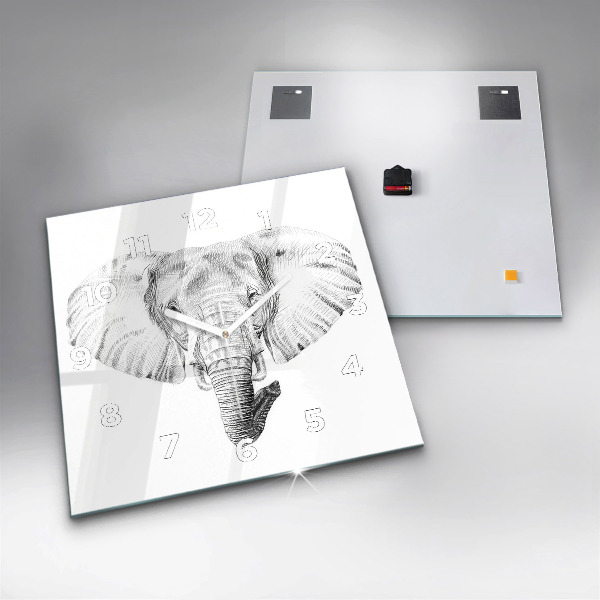 Čtvercové nástěnné hodiny Grafická hlava slona