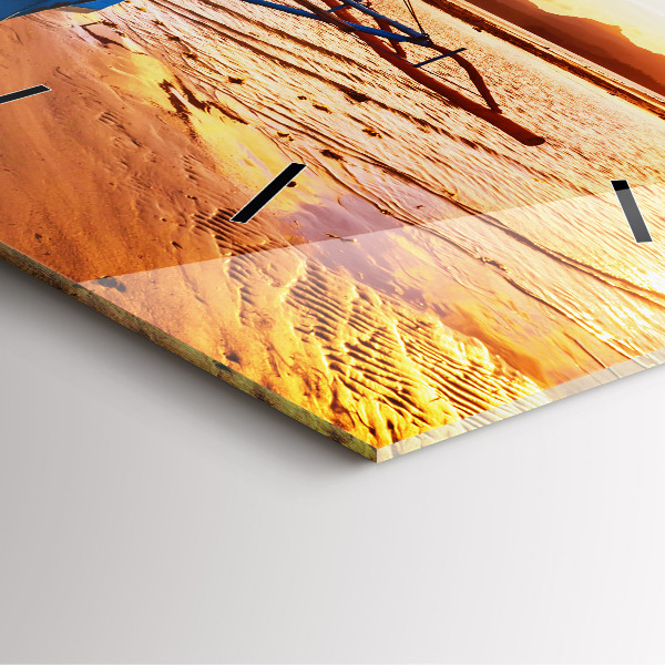 Čtvercové nástěnné hodiny Loď a západ slunce