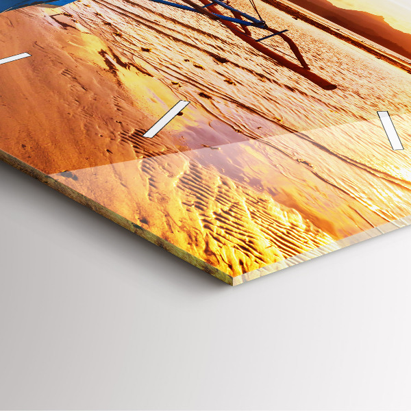 Čtvercové nástěnné hodiny Loď a západ slunce