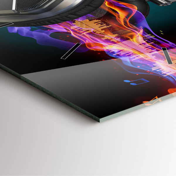 Skleněné hodiny čtvercové Sluchátka a zvukové vlny