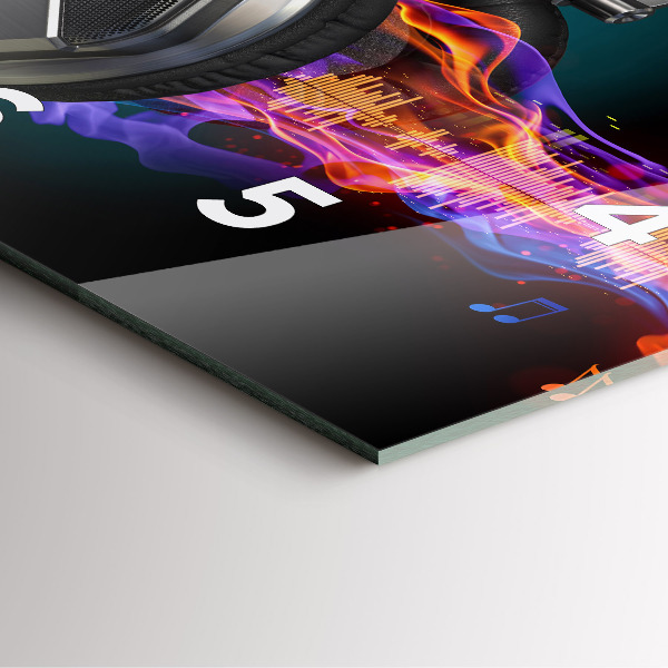 Skleněné hodiny čtvercové Sluchátka a zvukové vlny