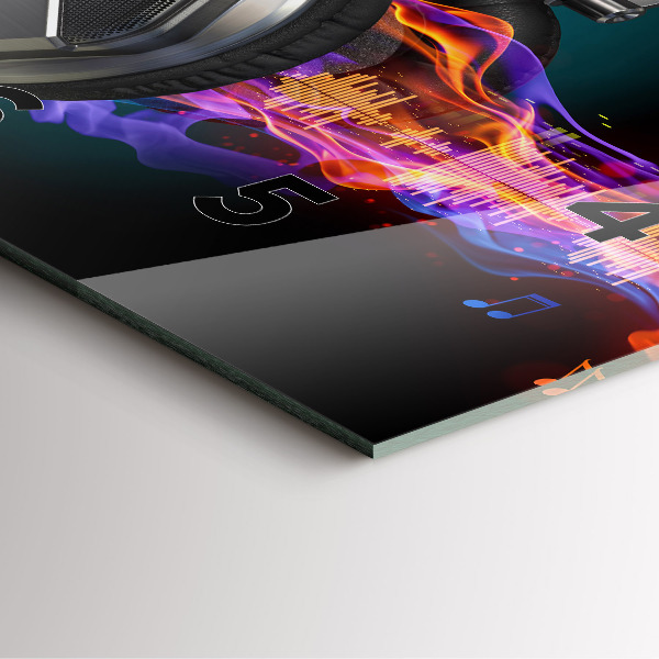 Skleněné hodiny čtvercové Sluchátka a zvukové vlny