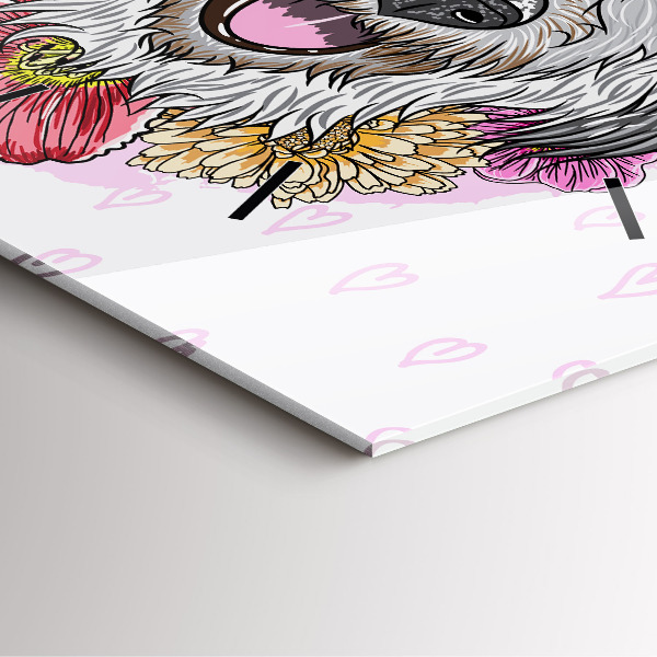 Čtvercové nástěnné hodiny Šťastný pes v květinách