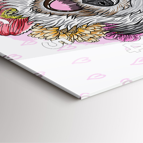 Čtvercové nástěnné hodiny Šťastný pes v květinách