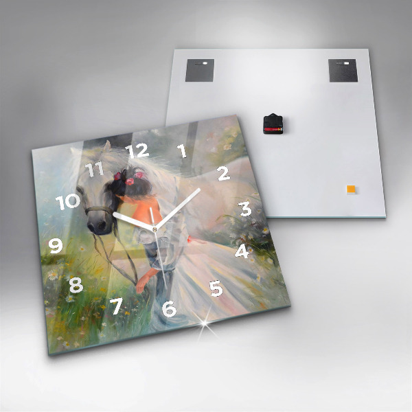 Čtvercové nástěnné hodiny Krásná žena s koněm