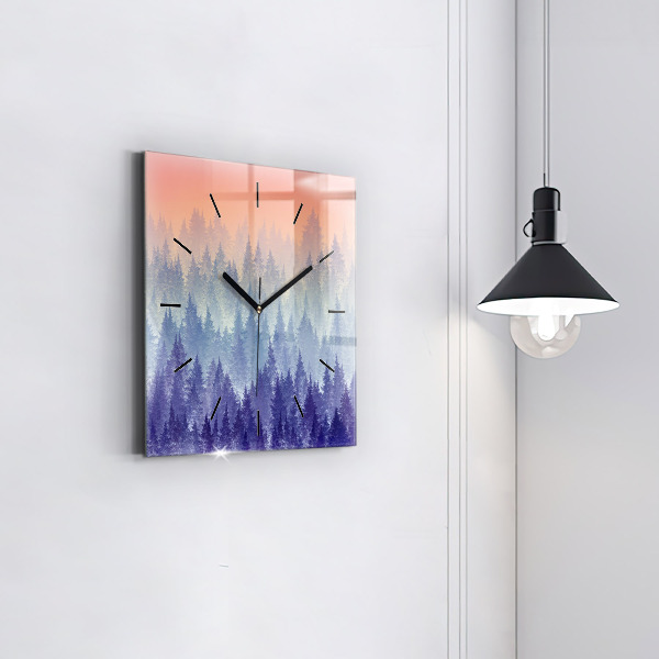 Čtvercové nástěnné hodiny Les v mlze