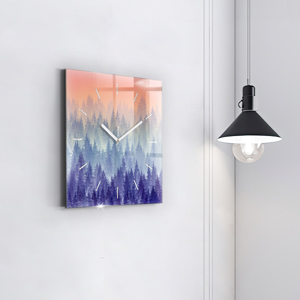 Čtvercové nástěnné hodiny Les v mlze