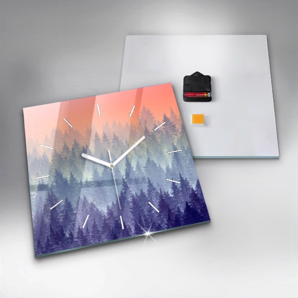 Čtvercové nástěnné hodiny Les v mlze