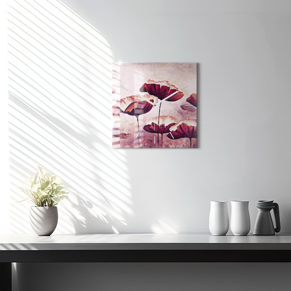 Čtvercové nástěnné hodiny Kvetoucí máky