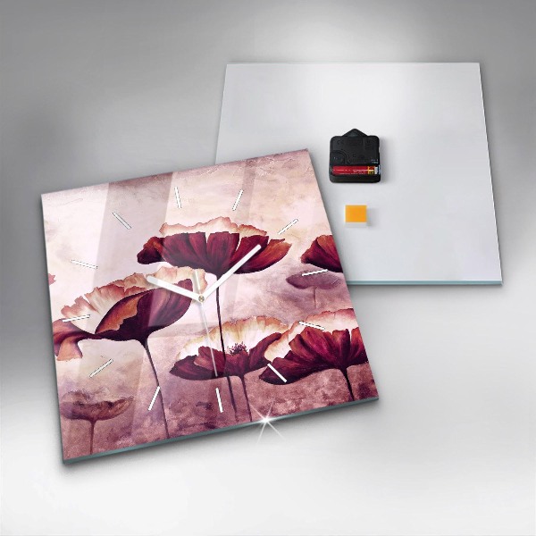 Čtvercové nástěnné hodiny Kvetoucí máky