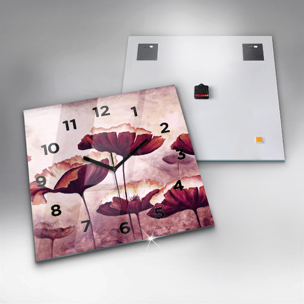 Čtvercové nástěnné hodiny Kvetoucí máky
