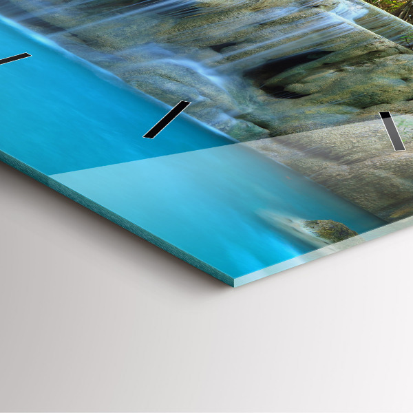 Skleněné hodiny čtvercové Vodopád v lese