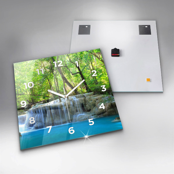 Skleněné hodiny čtvercové Vodopád v lese