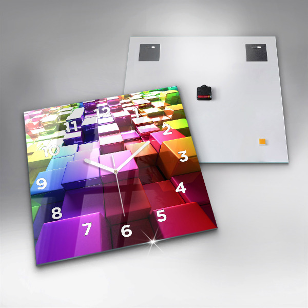 Skleněné hodiny čtvercové Barevné kostky