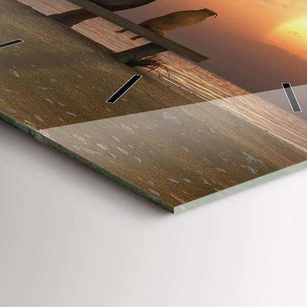 Skleněné hodiny čtvercové Zvířata a západ slunce