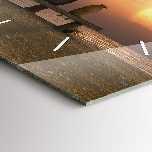 Skleněné hodiny čtvercové Zvířata a západ slunce