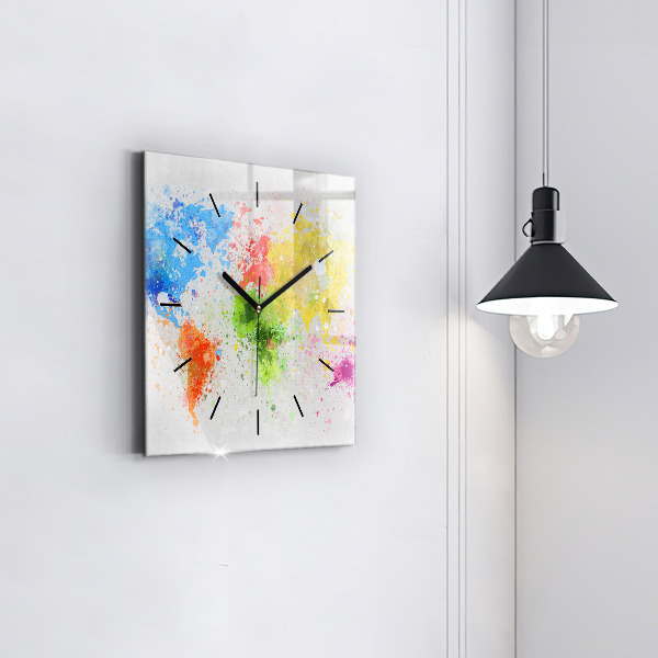 Skleněné hodiny čtvercové Mapa světa na papíře