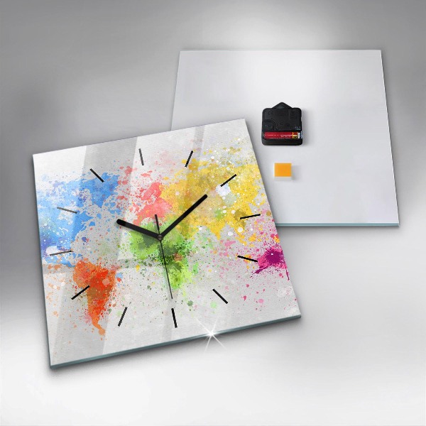 Skleněné hodiny čtvercové Mapa světa na papíře