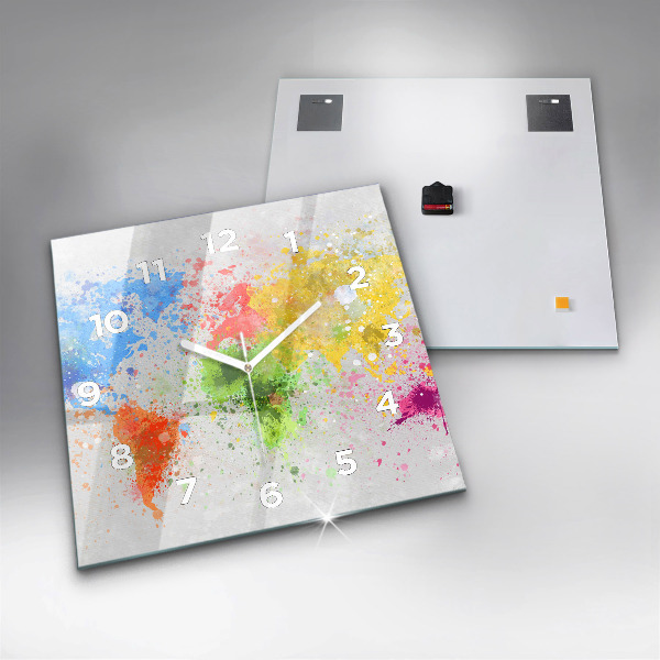 Skleněné hodiny čtvercové Mapa světa na papíře