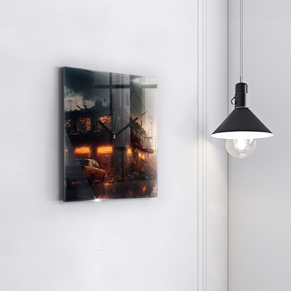 Čtvercové nástěnné hodiny Apokalyptická budova