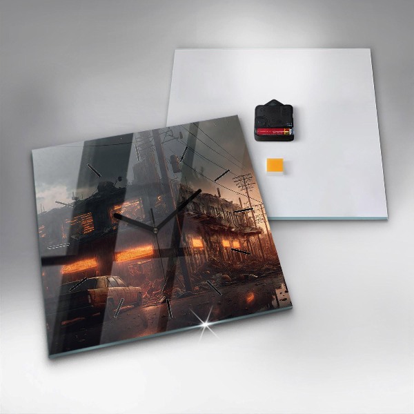 Čtvercové nástěnné hodiny Apokalyptická budova