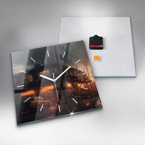 Čtvercové nástěnné hodiny Apokalyptická budova