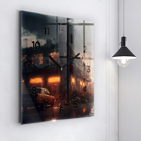 Čtvercové nástěnné hodiny Apokalyptická budova