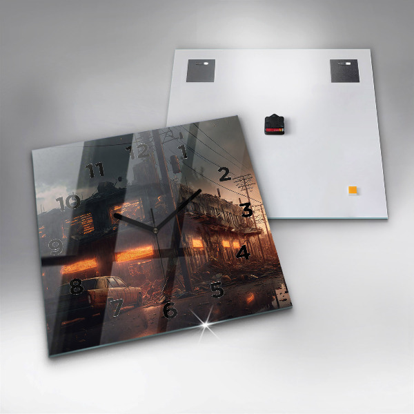 Čtvercové nástěnné hodiny Apokalyptická budova