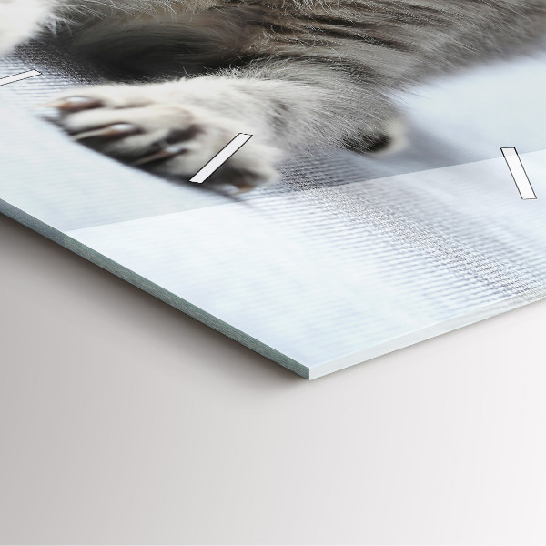 Skleněné hodiny čtvercové Kočka na pohovce