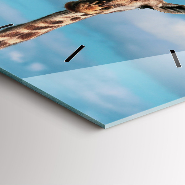 Čtvercové nástěnné hodiny Hlava žirafy na pozadí oblohy