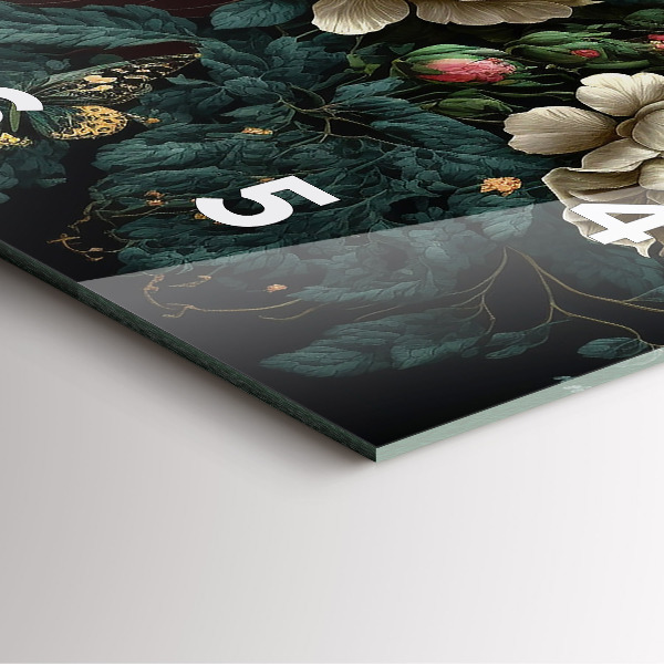 Čtvercové nástěnné hodiny Květina a zlatí motýli