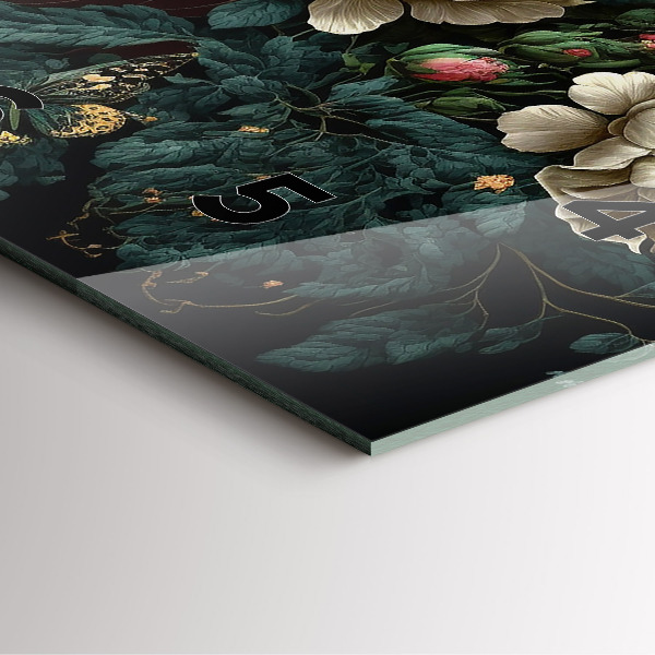 Čtvercové nástěnné hodiny Květina a zlatí motýli