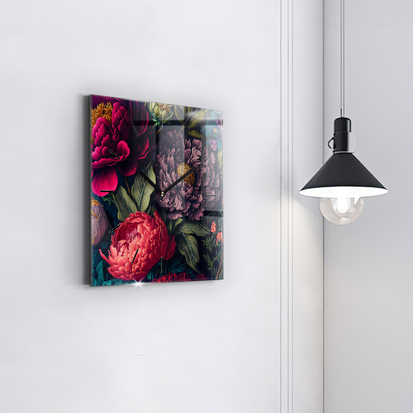 Čtvercové nástěnné hodiny Vintage kytice květin