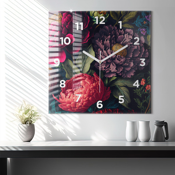 Čtvercové nástěnné hodiny Vintage kytice květin