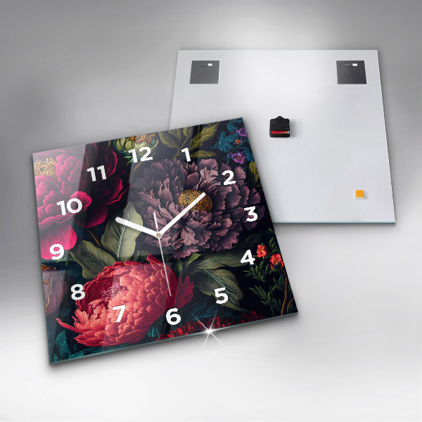 Čtvercové nástěnné hodiny Vintage kytice květin