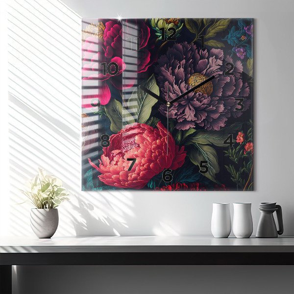 Čtvercové nástěnné hodiny Vintage kytice květin