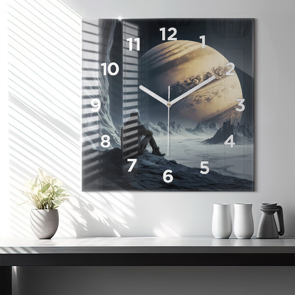 Čtvercové nástěnné hodiny Muž na měsíčním pozadí