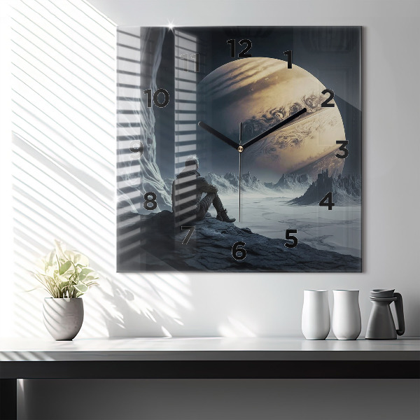 Čtvercové nástěnné hodiny Muž na měsíčním pozadí