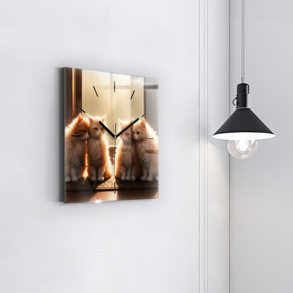 Čtvercové nástěnné hodiny Čtyři kočky na slunci