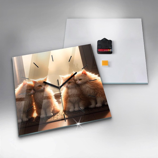 Čtvercové nástěnné hodiny Čtyři kočky na slunci